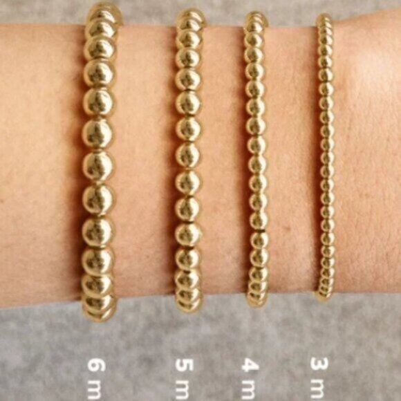 Waterproof Gold Bead Bracelets Set of 2 Stretch Stackable You Pick Sizes Jewelry - Picture 5 of 16